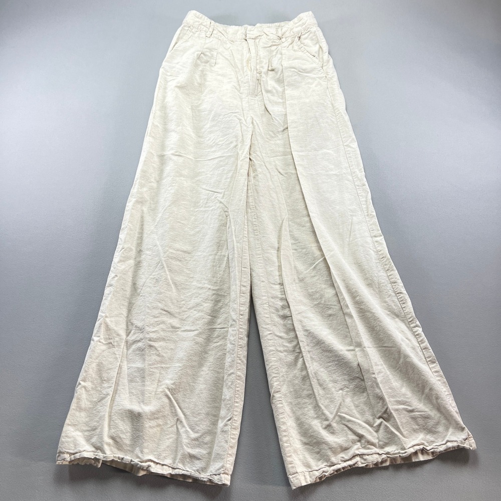 Saints & Hearts Pants Womens S Beige Cotton Stretch High Rise Wide Leg Pleated
